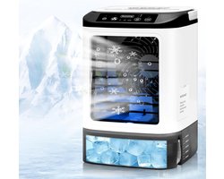 KZQ Draagbare Airco - 4 Snelheden - Verdampingskoeler Met Spray En Ijsblokjesvorm - 900ml Watertank - 7 Led Verlichting - Stille Ventilator Zonder Raam - Voor Thuis Kantoor En Reizen - 1 Stuk