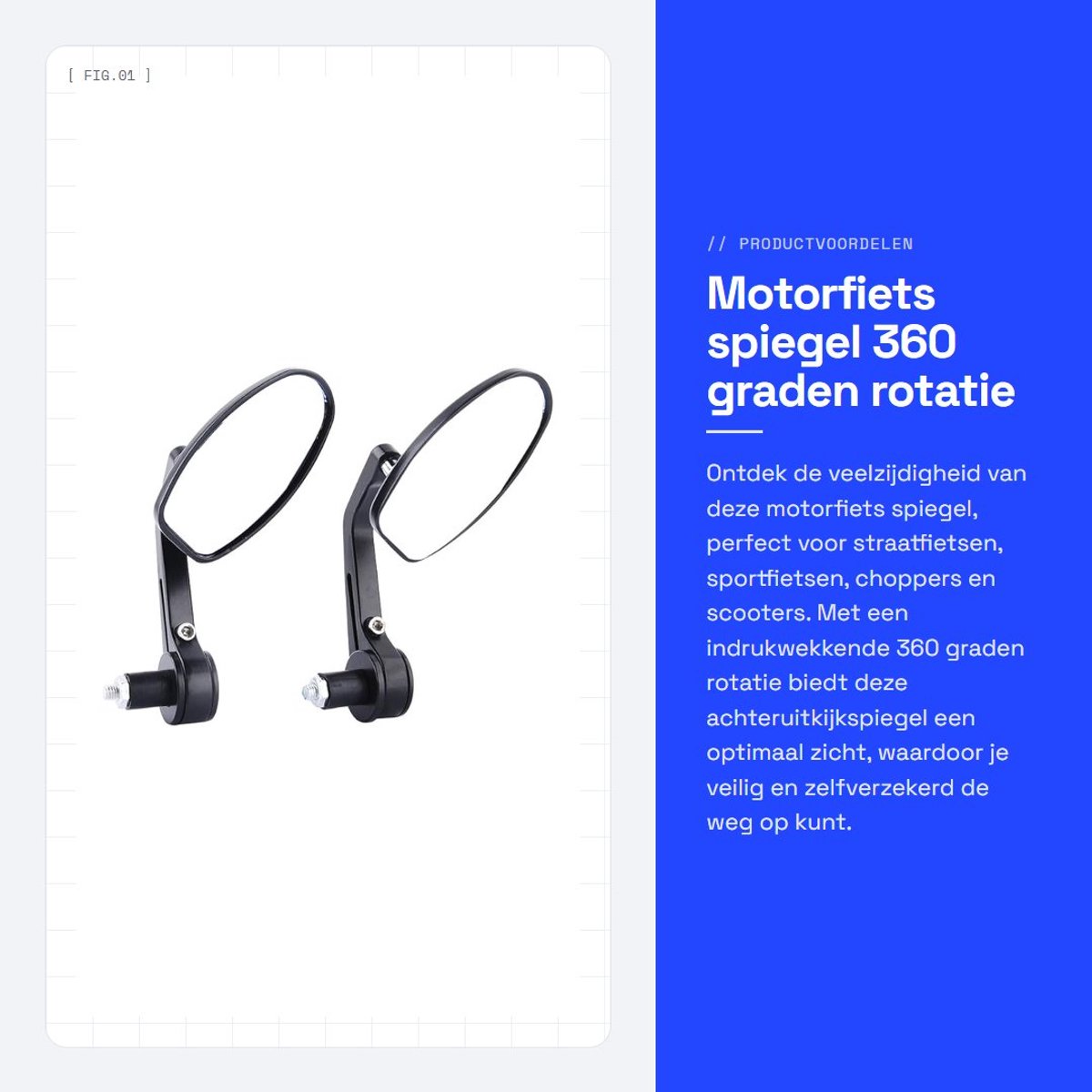 Dailygoods- Motorfiets Spiegel 360 Graden Rotatie - Achteruitkijkspiegel - Geschikt voor Sportfietsen/Scooters - Schokbestendig - Lichtgewicht - Eenvoudige Montage