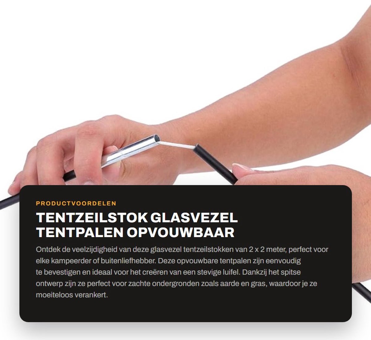 Dailygoods- Tentzeilstok Opvouwbaar - Glasvezel - Stevig - Hittebestendig - Antiroest - Spitse Kop voor Zachte Grond - Tentstok
