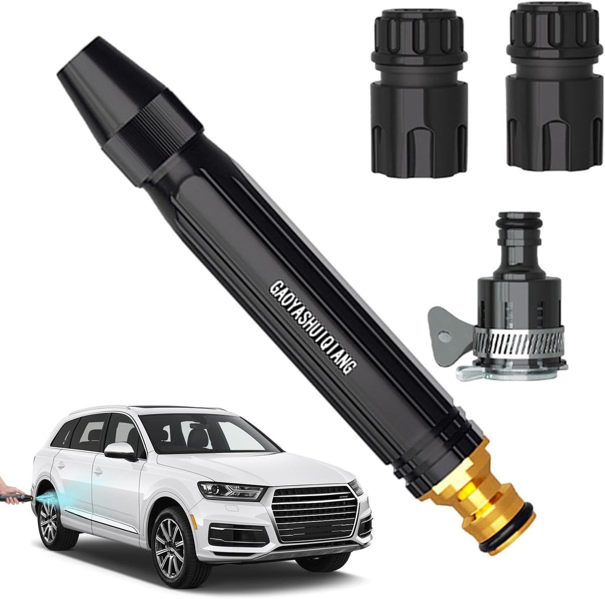 Tuinslangmondstuk - Hogedrukslang sproeier - Auto wassen - Verstelbare waterstraal - 16 cm - Grijs