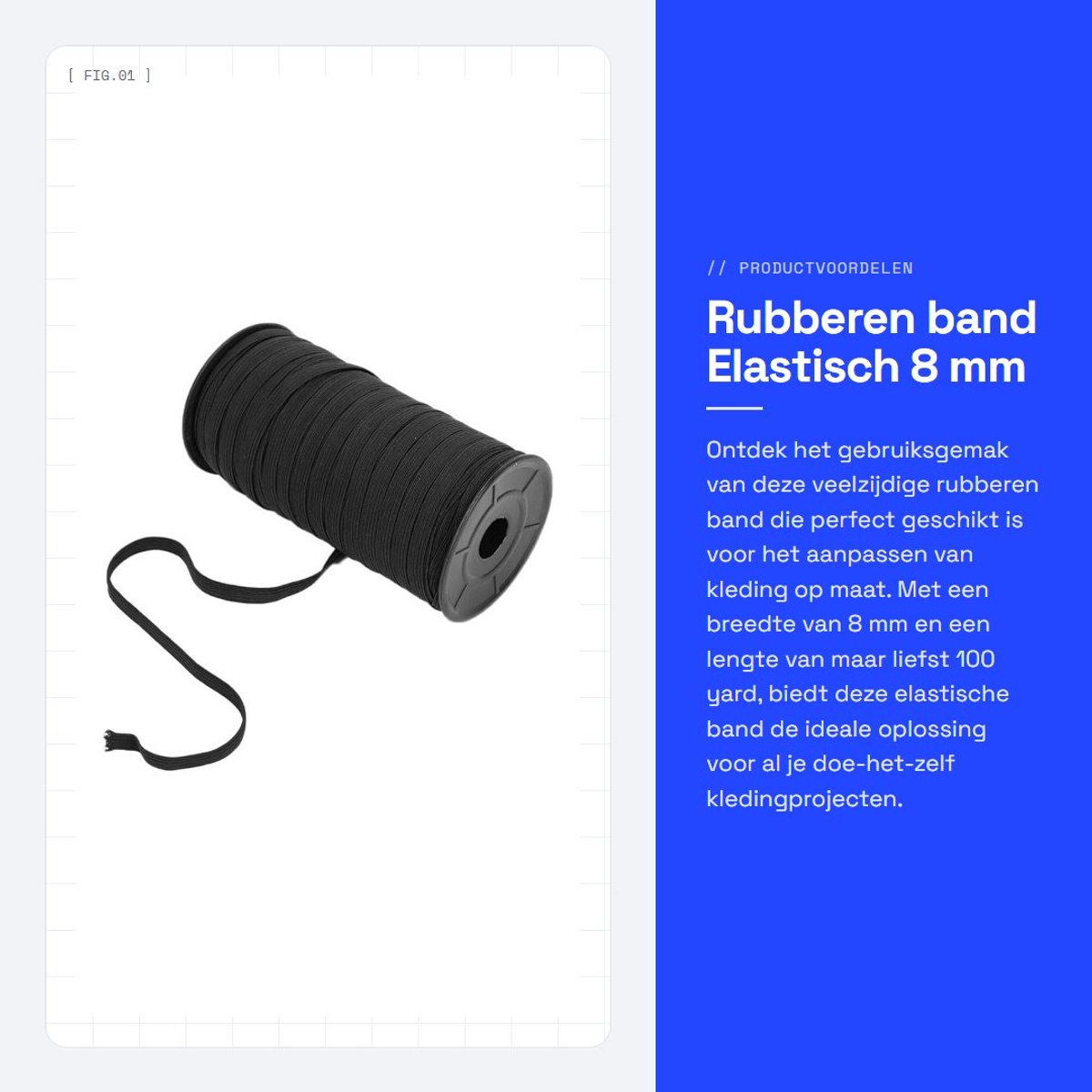 Dailygoods- Rubberen Band 8 mm - Elastisch Koord - Naaitoebehoren - Doe-het-zelf Kleding - 100 Yard - Hoogwaardig Polypropyleen - Elastiek
