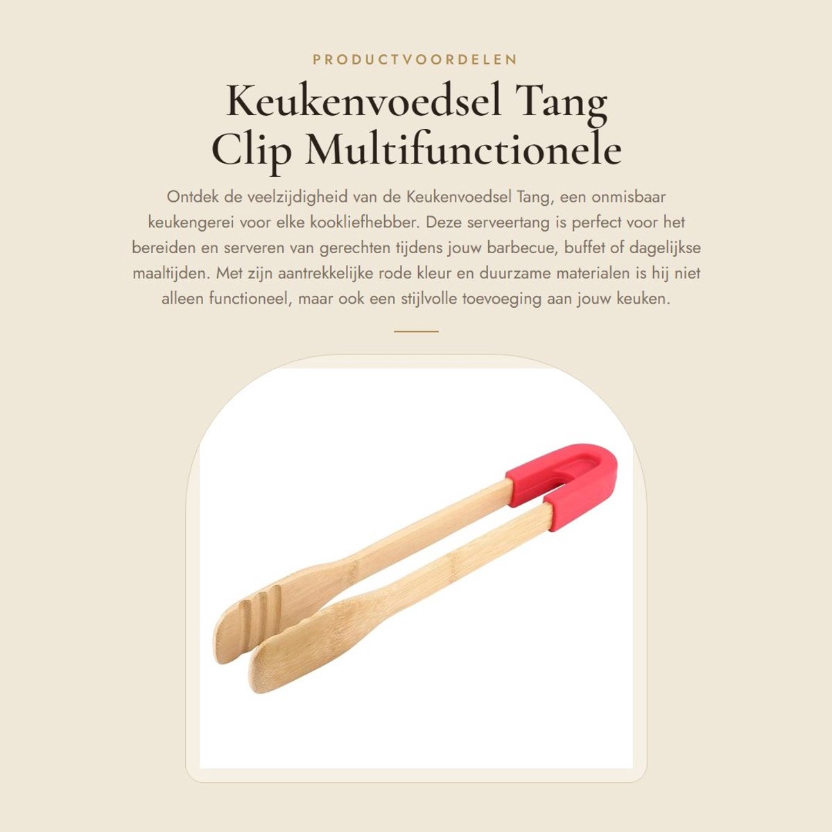 Dailygoods- Voedsel Tang Houten Handvat - BBQ Tang - Serveertang - Keukentang - Antislip - 30 cm lengte