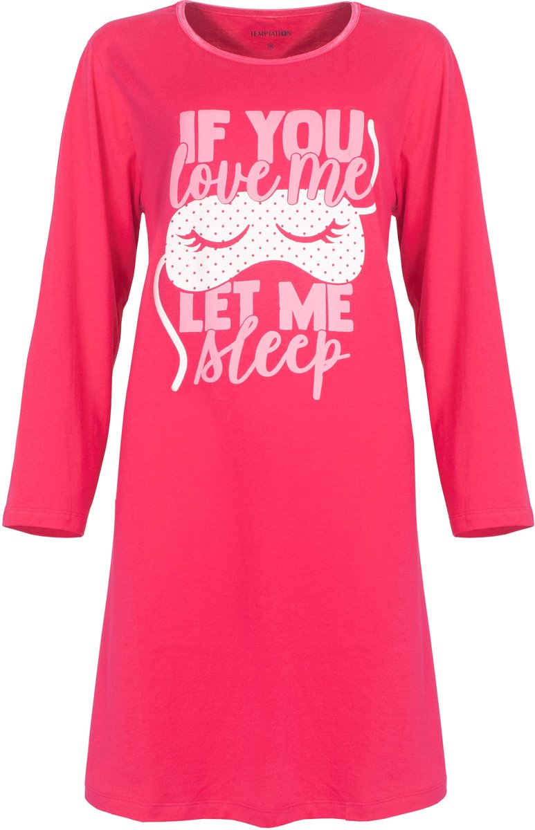 Temptation Dames Nachthemd - 100% Katoen -Lange Mouwen - Fuchsia Roze