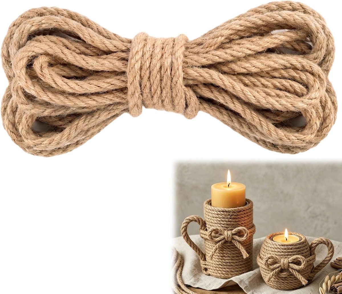 Henneptouw 10 mm x 10 m - Natuurlijke jute - Duurzaam en veelzijdig - Ideaal voor tuinieren - ShopVlot