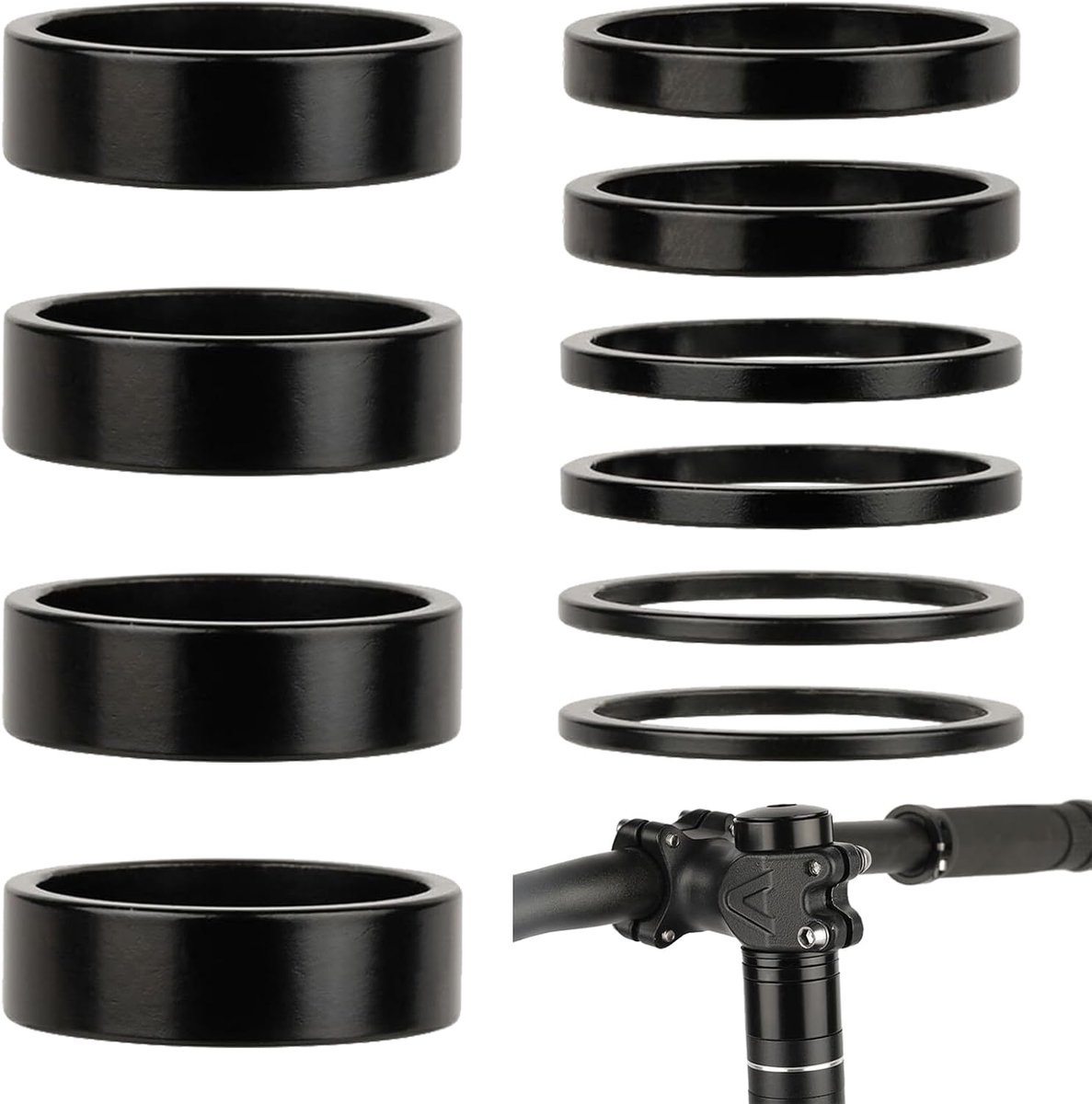 Bicycle Spacer 1 1/8 Inch - Aluminium Legering - Zwart - Verhoogt het stuur - ShopVlot