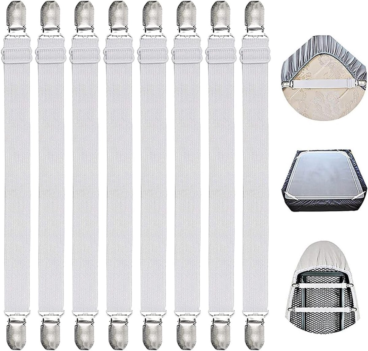 Fitted sheet tensioners 25-80cm - verstelbare spanbanden - met metalen clips - voorkomt kreukels - ShopVlot