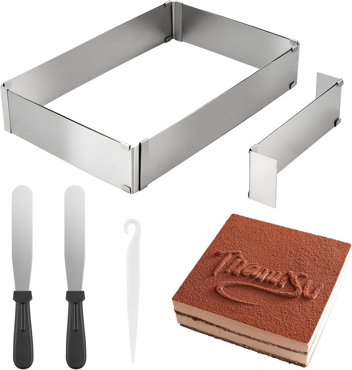 Bakvorm verstelbaar rechthoekig - RVS met divider - Inclusief spatula - Voor het maken van lagen taarten - ShopVlot
