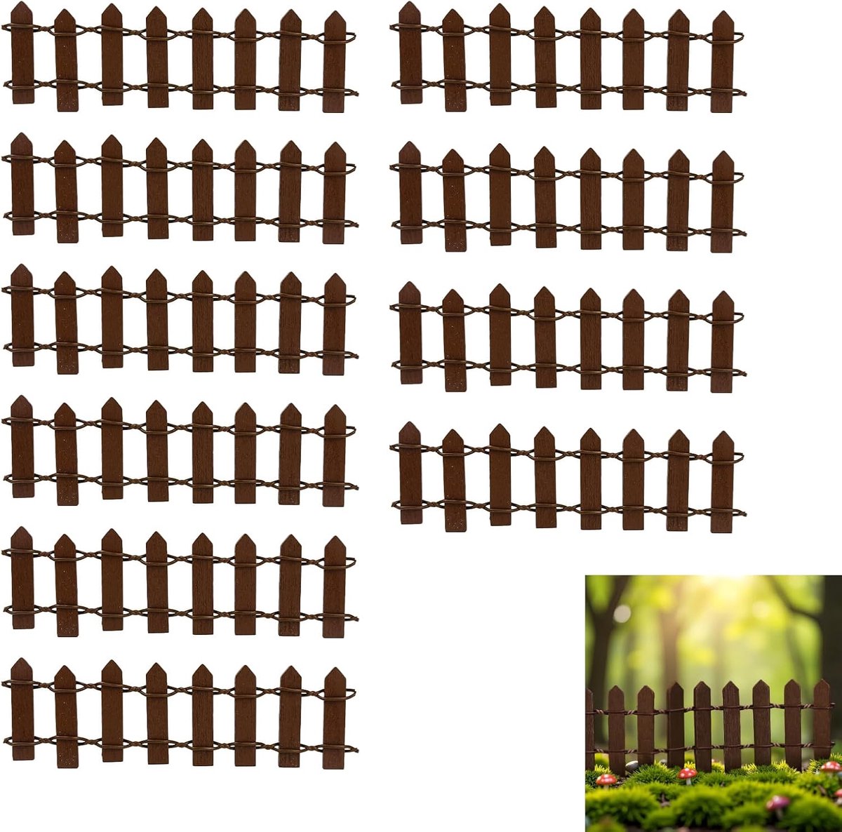 miniatuur tuinhek 10 stuks - houten hek - flexibel ontwerp - ideaal voor miniatuurlandschappen - ShopVlot