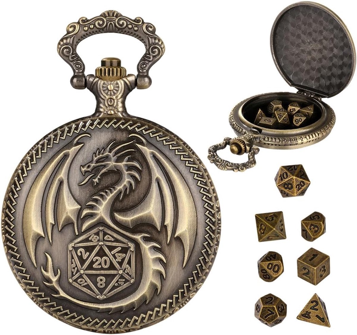 Mini DND dobbelstenen set - 7 veelvlakkige dobbelstenen - brons - perfect voor rollenspellen - ShopVlot