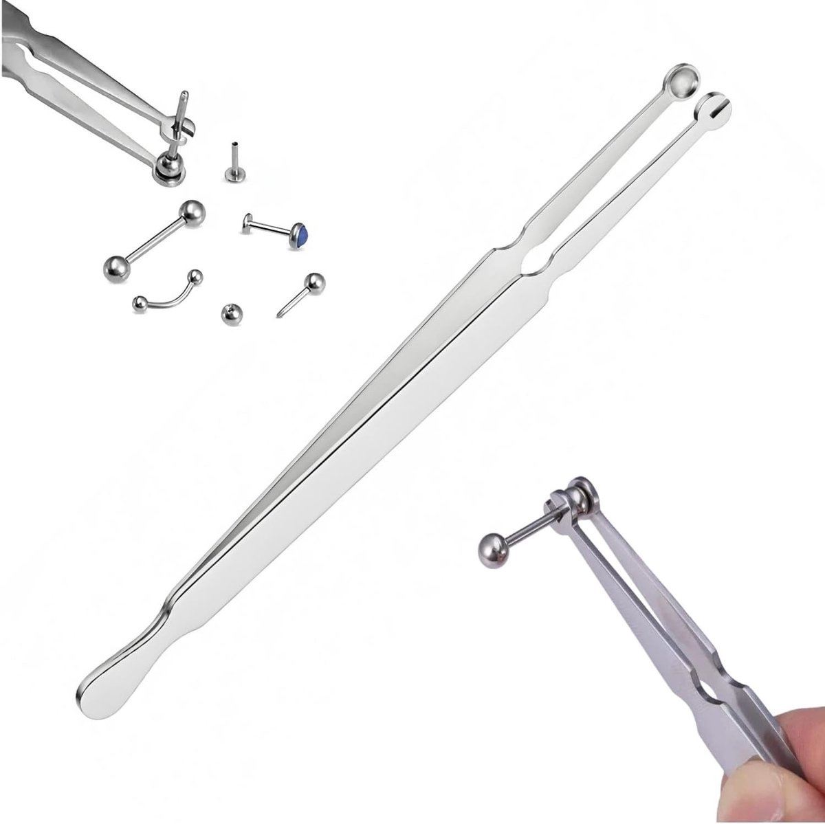 Opdraai- en wisselpincet set voor wenkbrauwen en piercings, inclusief tang en wimperpincet - zilver