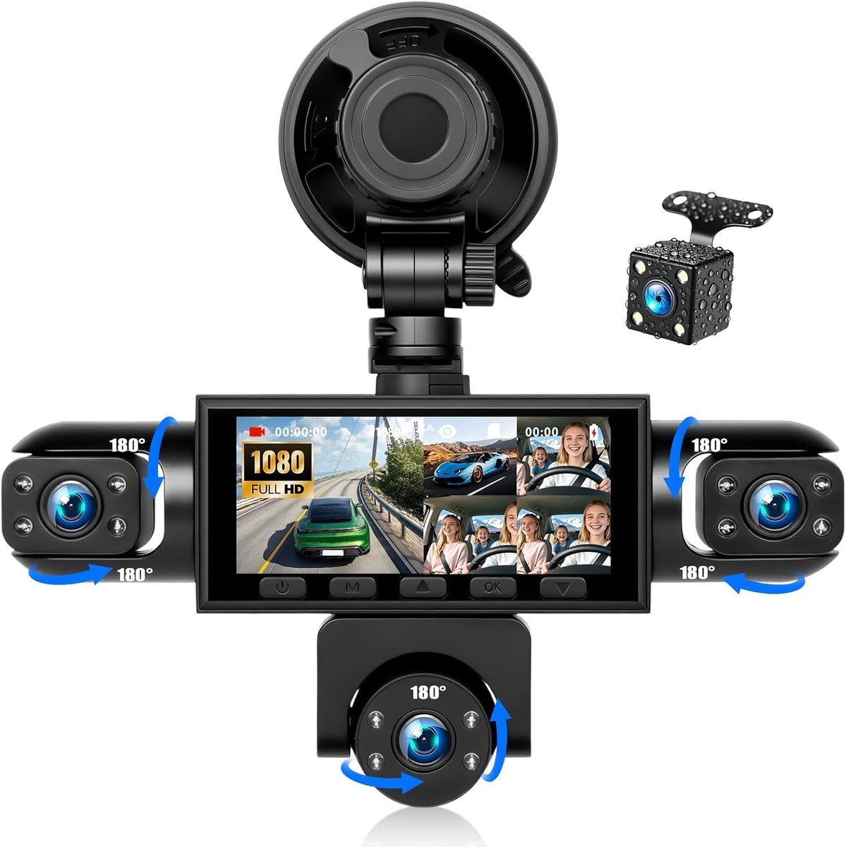 Dashcam 5-kanaals 1080P HD - Triple camera's - 3,16 inch touchscreen - Parkeerhulp en nachtzicht - ShopVlot