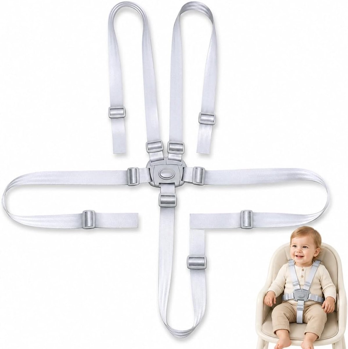 Veiligheidsgordel 5-punts - Wit - Kinderbeveiliging - Veilig in auto en kinderwagen - ShopVlot