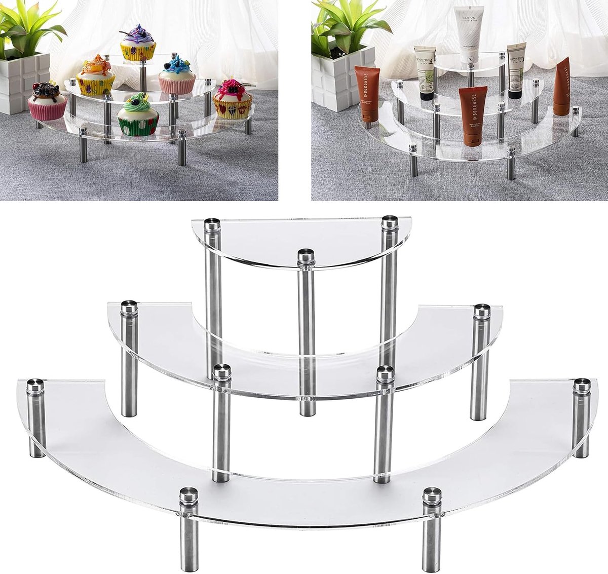 Taartstandaard 3 Laags - Transparant Acryl - Makkelijk te Monteren - Perfect voor Feesten - ShopVlot