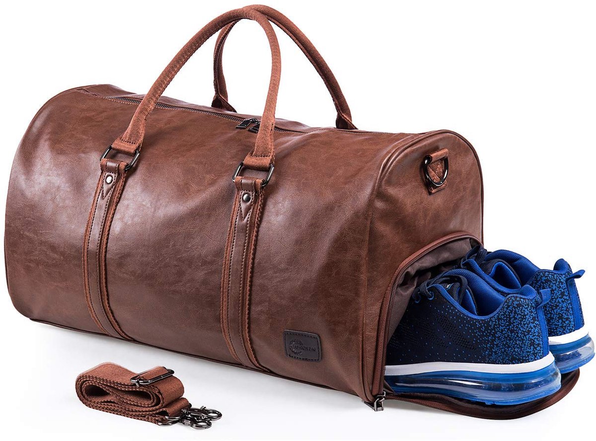 Oversized Weekendtas met Schoenenvak - Ruime Reistas van Leerlook Materiaal - Grote Draagtas voor Kleding, Schoenen en Reisbenodigdheden - Praktische Sport- en Handbagage Tas voor Weekendtrips, Vakantie en Zakenreizen
