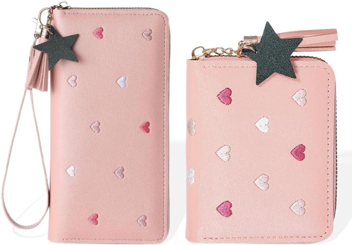 Kinderportemonnee 2 stuks - PU-leer - met kwastritssluiting - ideaal voor meisjes - ShopVlot