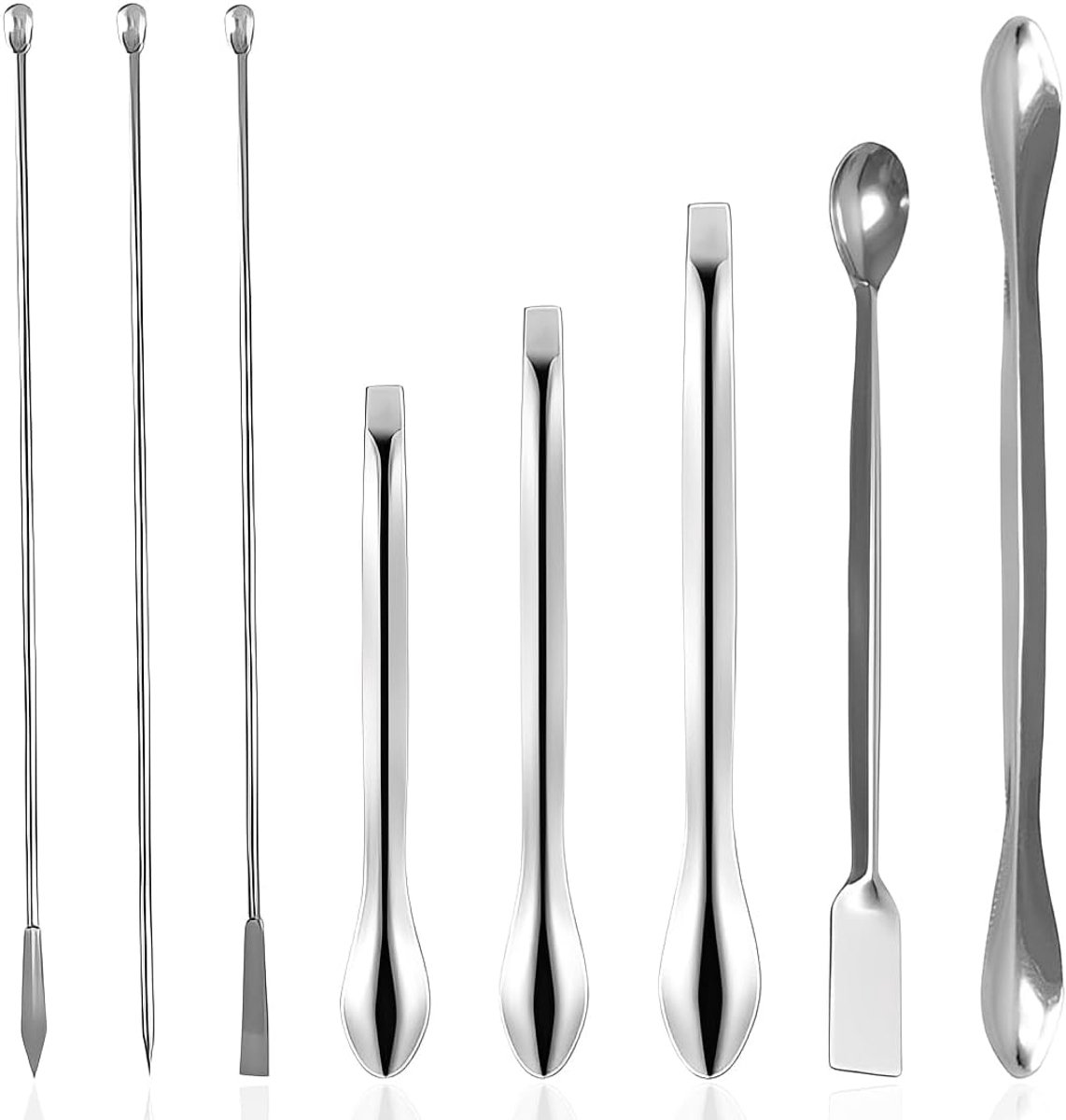 Laboratoriumspatels en lepelset 8-delig - roestvrij staal - voor precisiewerk in lab en keuken - ShopVlot