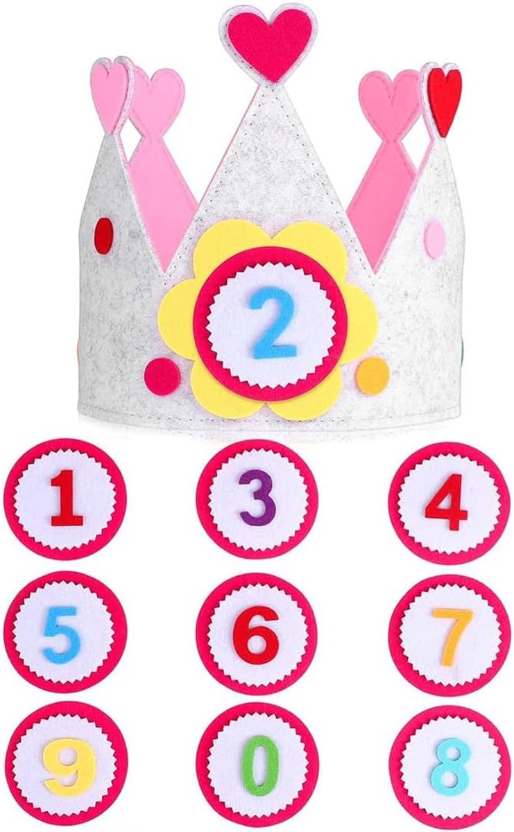Verjaardagskroon 1e Verjaardag - Verstelbare Kroon met Interchangeable Cijfers - Feestdecoratie voor 1 Jaar - ShopVlot