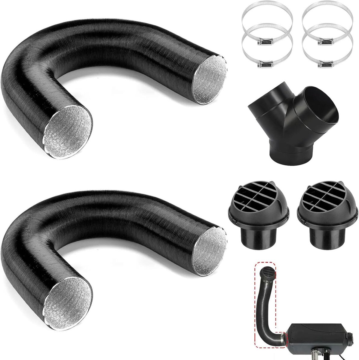 Verwarmingsslangen 75mm - Y-tube set - Compleet met nozzles en klemmen - Ideaal voor dieselverwarming - ShopVlot