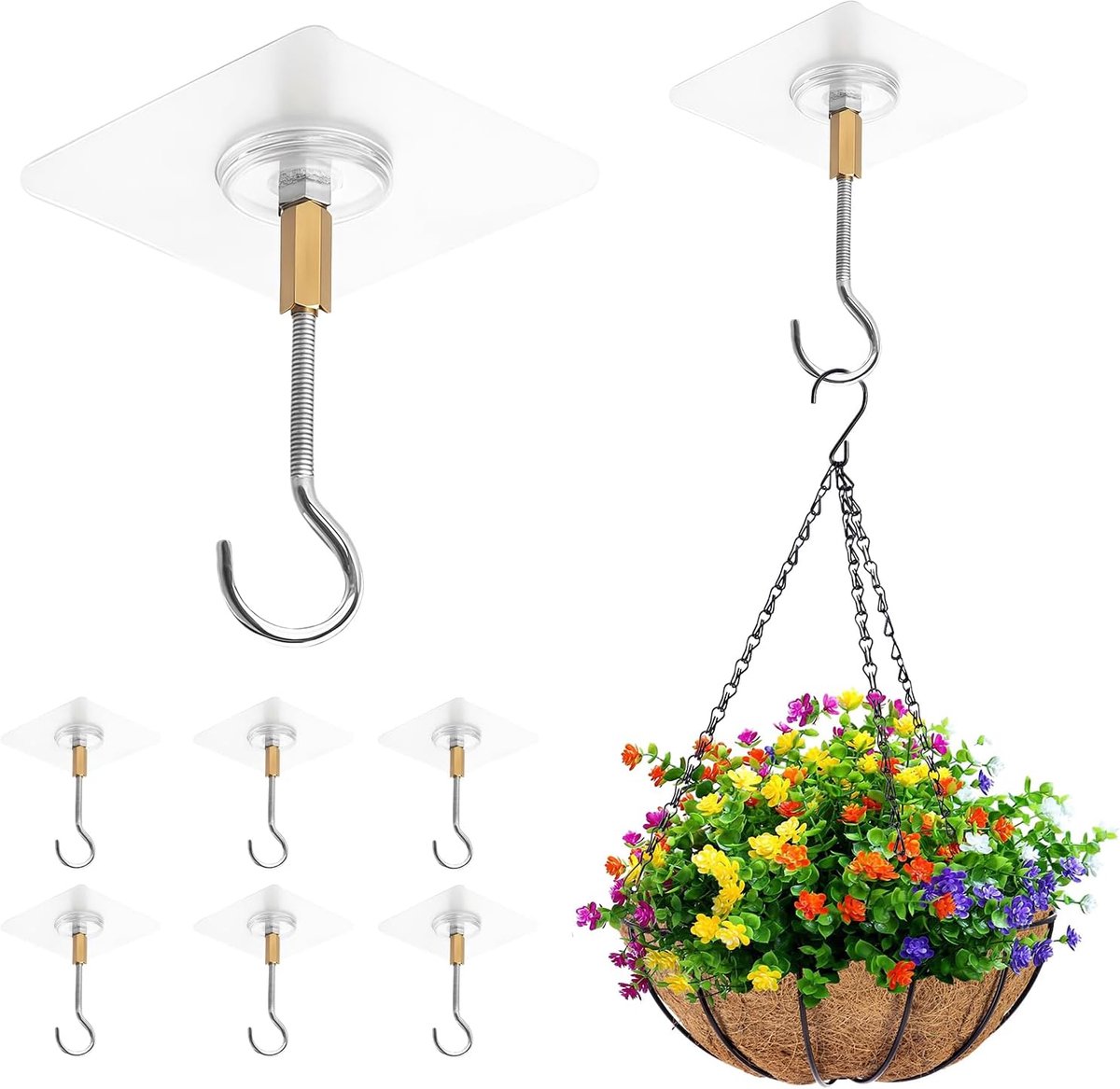 Plafondhaken zelfklevend - transparant - roestvrij staal - ideaal voor het ophangen van planten - ShopVlot