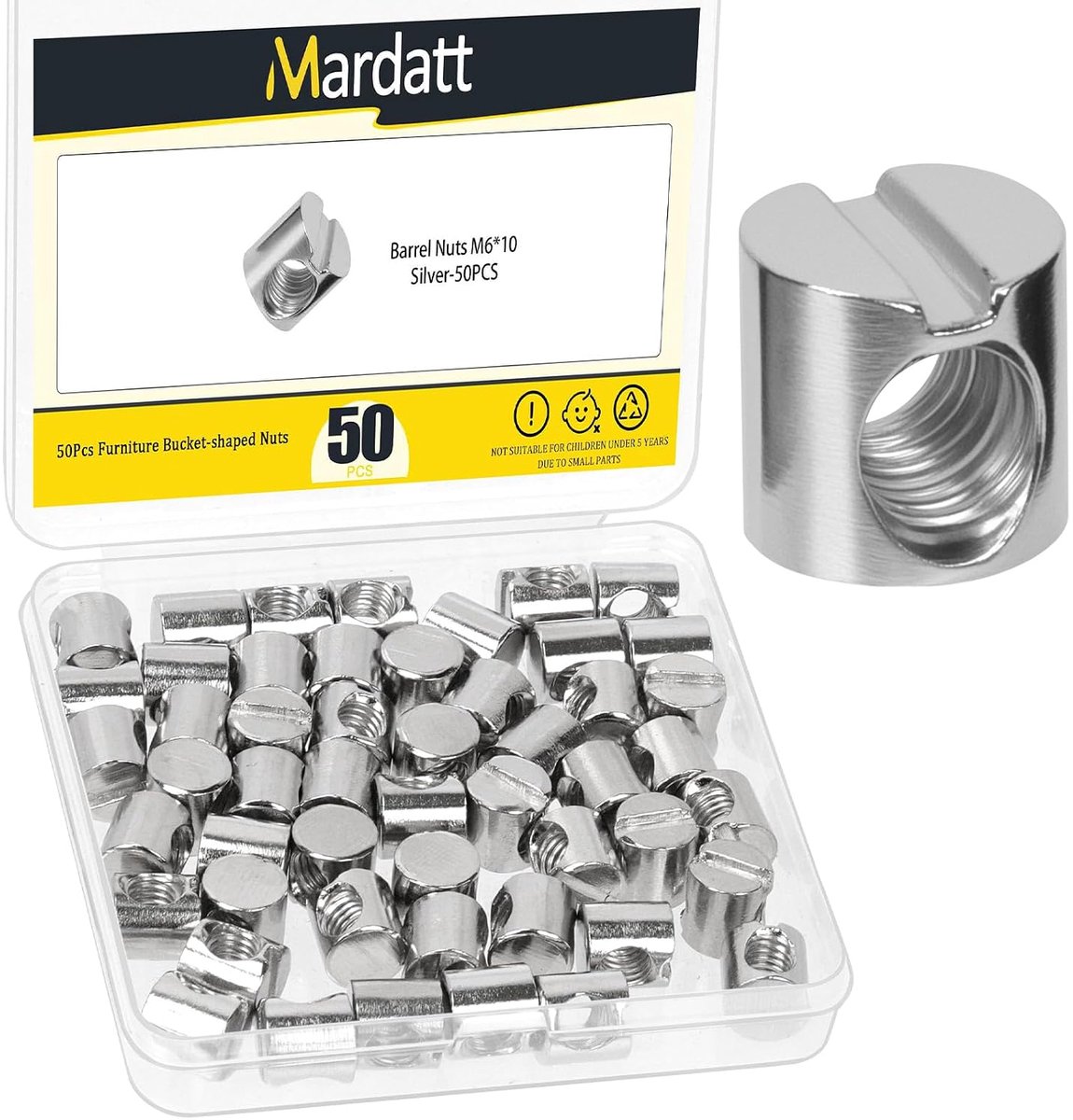 Barrel nut set M6 x 10mm - zilver verchroomd - carbon staal - ideaal voor meubels - ShopVlot