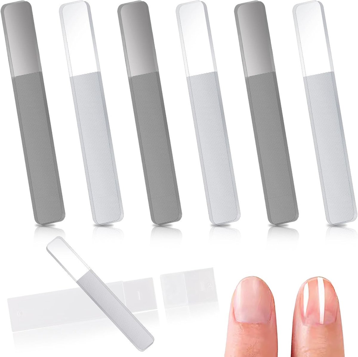 Set van 6 Nano Glas Vijl voor Natuurlijke Nagels, Inclusief Opbergtas en Nagelpolijstfunctie, Perfect voor Glanzende Nagels