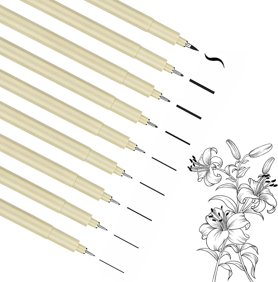 9 zwarte fineliner met fijne punt, water- en lichtbestendige inkt voor kunst, schetsen en bulletjournaling. - ShopVlot