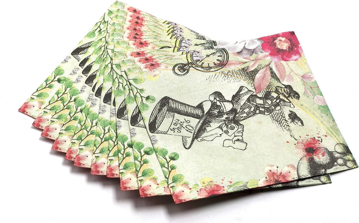 Alice in Wonderland Party Supplies - Huge 40 Napkins Pack - Vintage Floral Design - ShopVlot