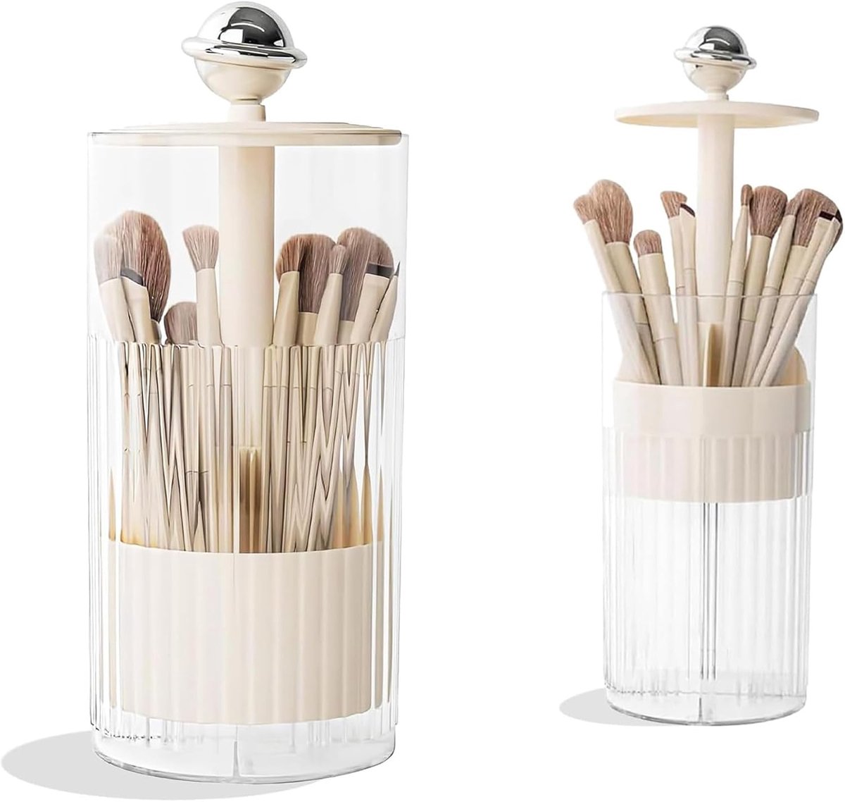 Makeup Brush Holder, Makeup Organizer, Press Pop Organizer for Makeup Brushes with Dustproof Lid and 4 Slots - ShopVlot