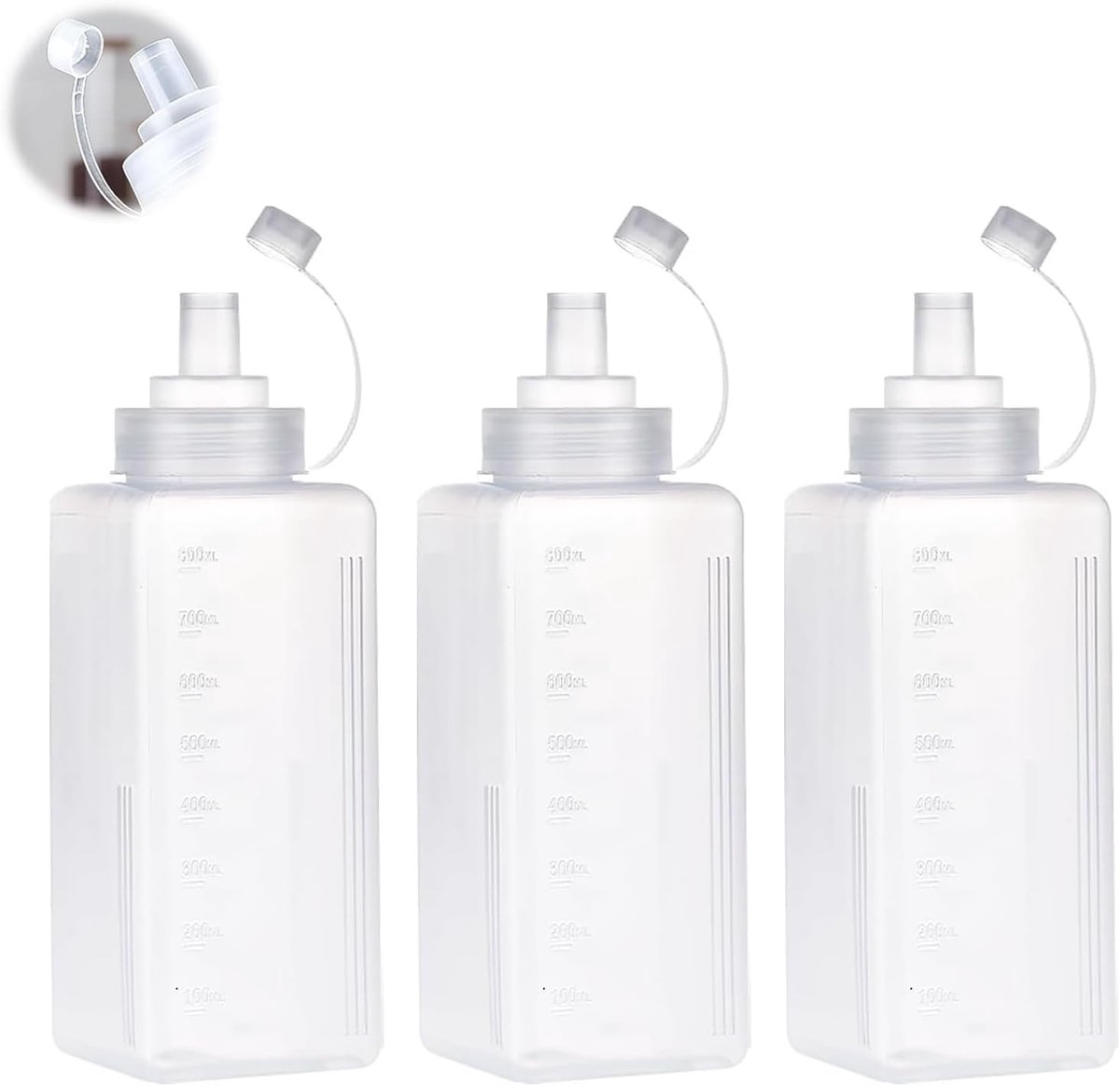Squeeze Bottle Set with 3 Squeeze Bottles PE with Measuring Scale, Leak-Proof, Ideal for Ketchup, Grill Oil, Baking - ShopVlot