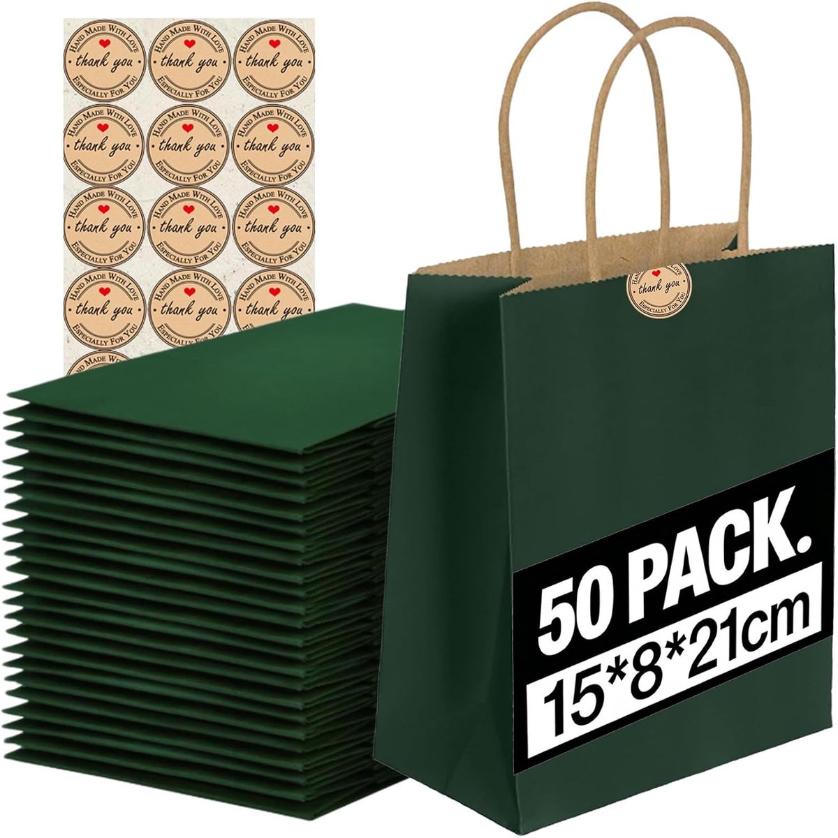 50 stuks kleine papieren zakken met handvatten, papieren geschenkzakken (21x15x8cm), 130GMS dikkere kraftzakken - ShopVlot
