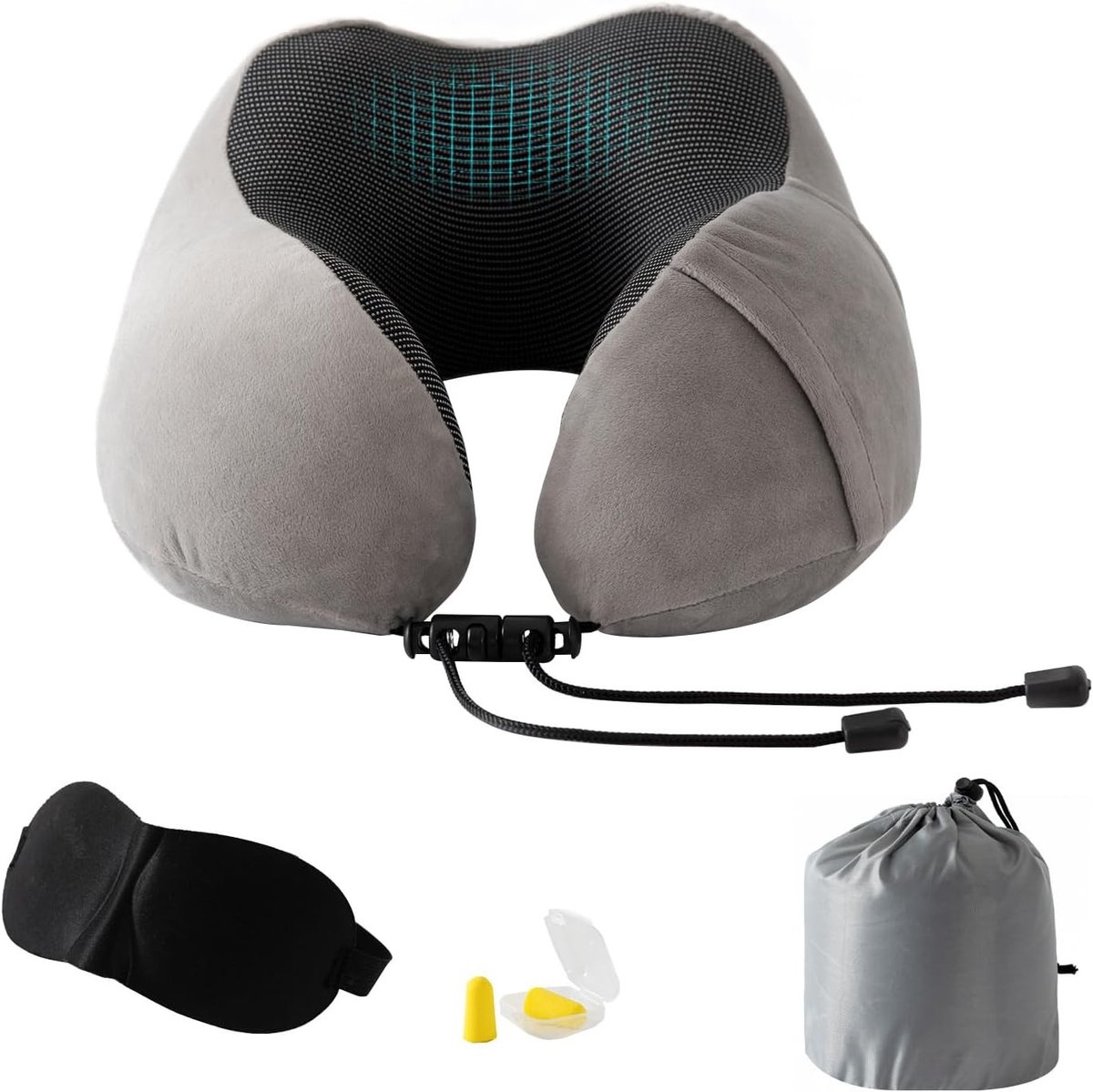 Nekkussen voor volwassenen - Ergonomisch traagschuim - Wasbaar - Grijs - Standaard Norm nekkussen vliegtuig