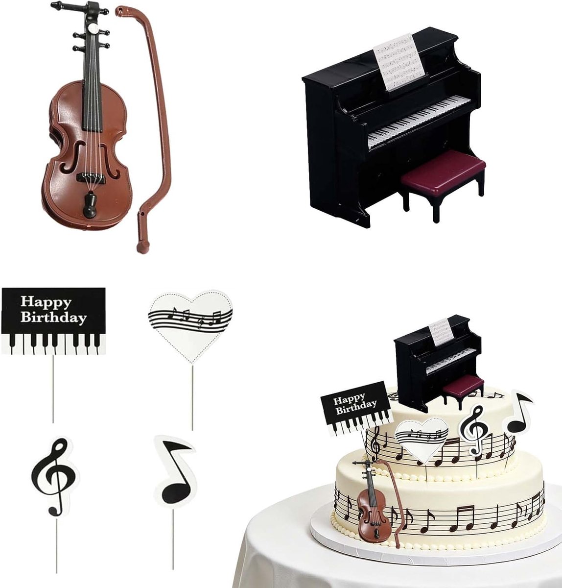 Muziek Thema Decoratie Set – Piano en Viool Decoraties voor Feesten, Cakeversiering en Muzikale Evenementen - ShopVlot