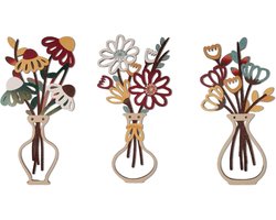 WakiHong 3Pcs Flowers Wall Decoration Colorful Flowers Wall Sculpture 12x6 Inch Minimalist Vase Wall Art Flowers Line - ShopVlot