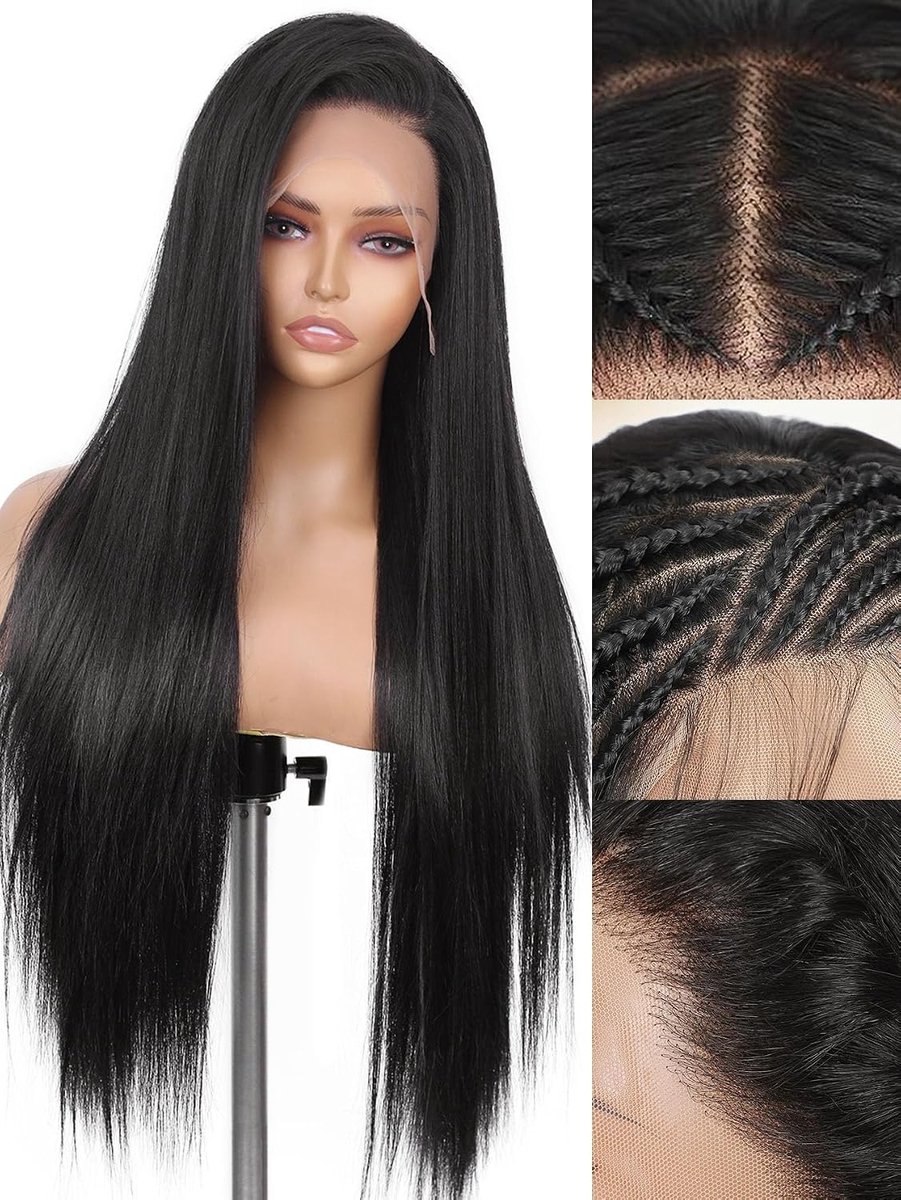 WIGNEE 13x6 Lace Front Straight Black Wedge Pre-Plucked Day And Party - ShopVlot