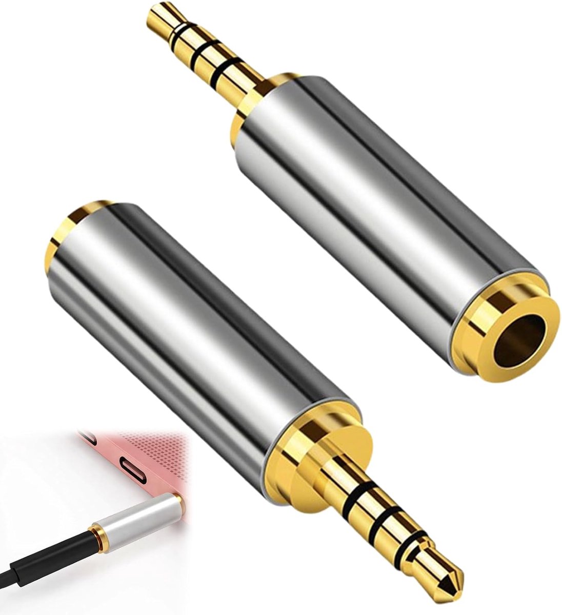 2pcs 2.5mm jack to 3.5mm adapter, 2.5mm male to 3.5mm female adapter, suitable for mobile phone/MP3 player/MP4 - ShopVlot