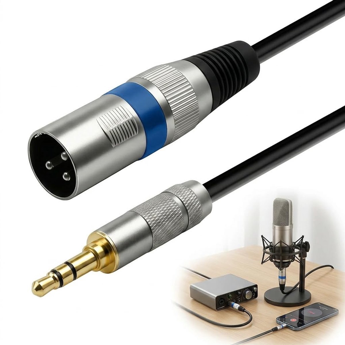 3,5 mm naar XLR-kabel, ongebalanceerde mini-jack met mannelijke adapter, microfoonkabel 50 cm - ShopVlot