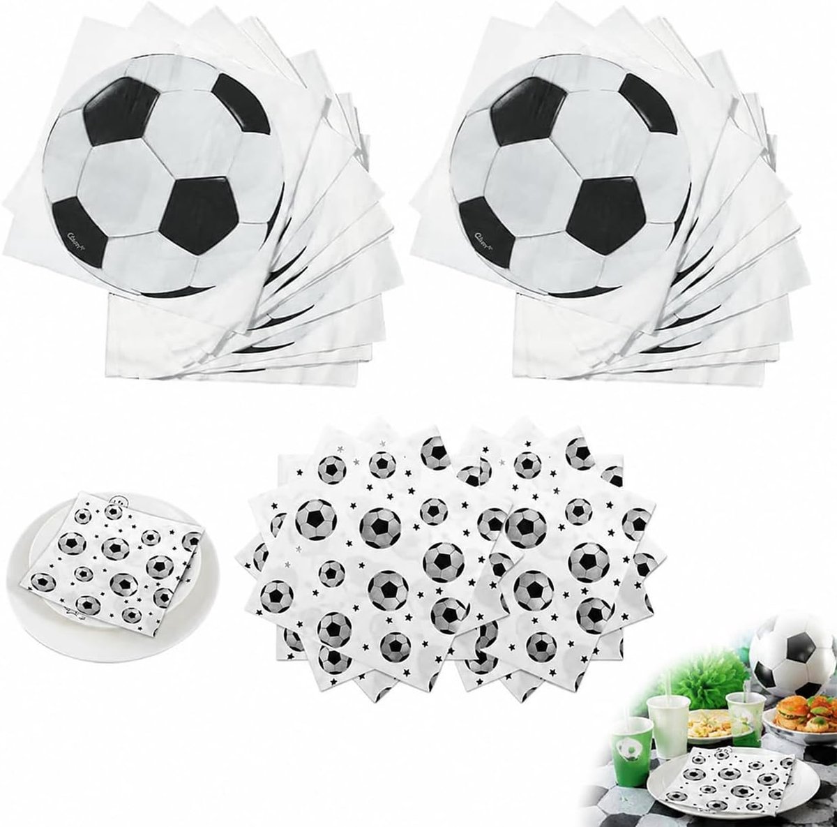 Voetbal servetten 40 stuks – Papieren feestservetten 33x33 cm groen en wit – Sportthema voor kinderfeestjes - ShopVlot
