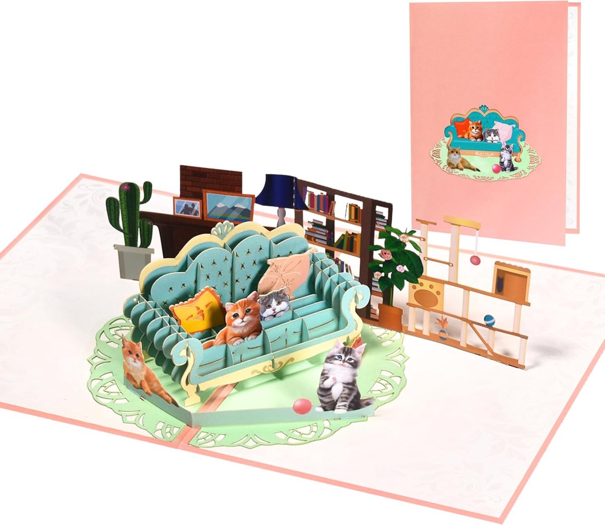 Pop-upkaart katten sofa, liefdevolle 3D-wenskaart voor kattenliefhebbers, schattige verjaardagskaart voor kinderen en - ShopVlot