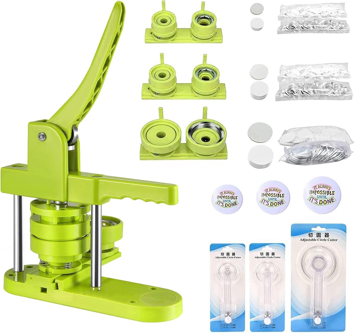 Button Machine 58mm/32mm/25mm Button Machine Button Maker Machine with 300 Lapel Cutters, Push Pull DIY Press Badge - ShopVlot