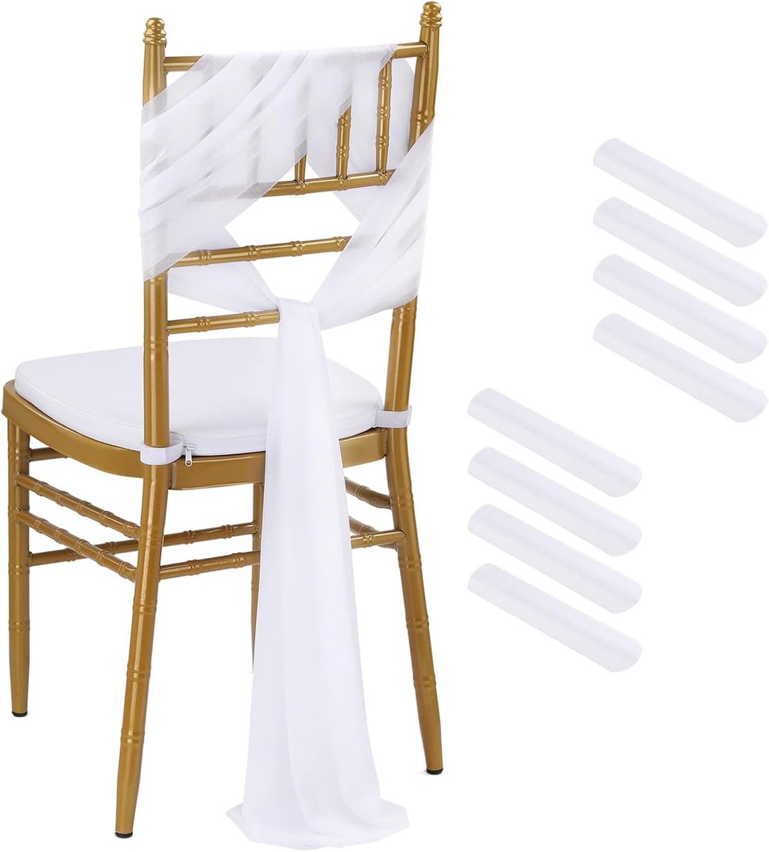 Set of 8 Chair Covers, White Tulle Chair Covers, Decoration, 26 x 240 cm, Chair Decoration, Suitable for Party - ShopVlot