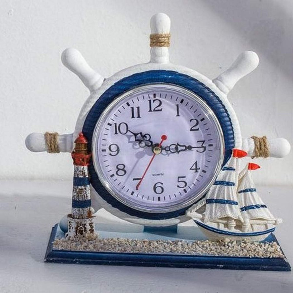 Shabby Chic Steering Clocks Silent Sweep Battery Operated Old Fashioned Desk Clock with Small Boat Decoration - ShopVlot
