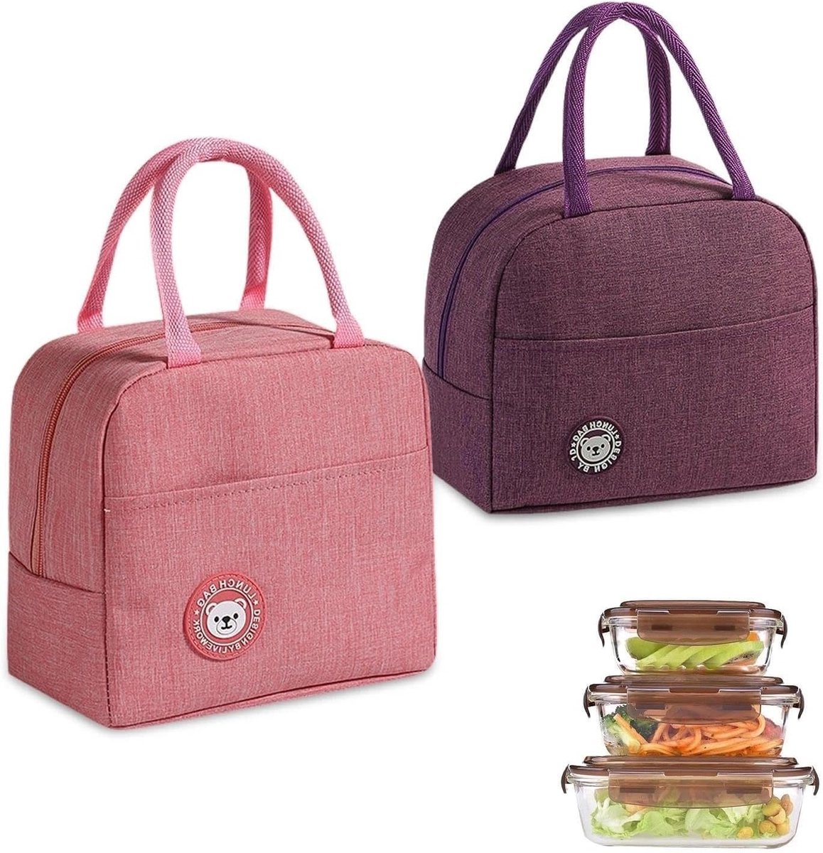 2 Pack Insulated Lunch Bag, Foldable Thermal Cooler Bag, Small Portable Bread Bag for Work and School, Cool and Keep - ShopVlot