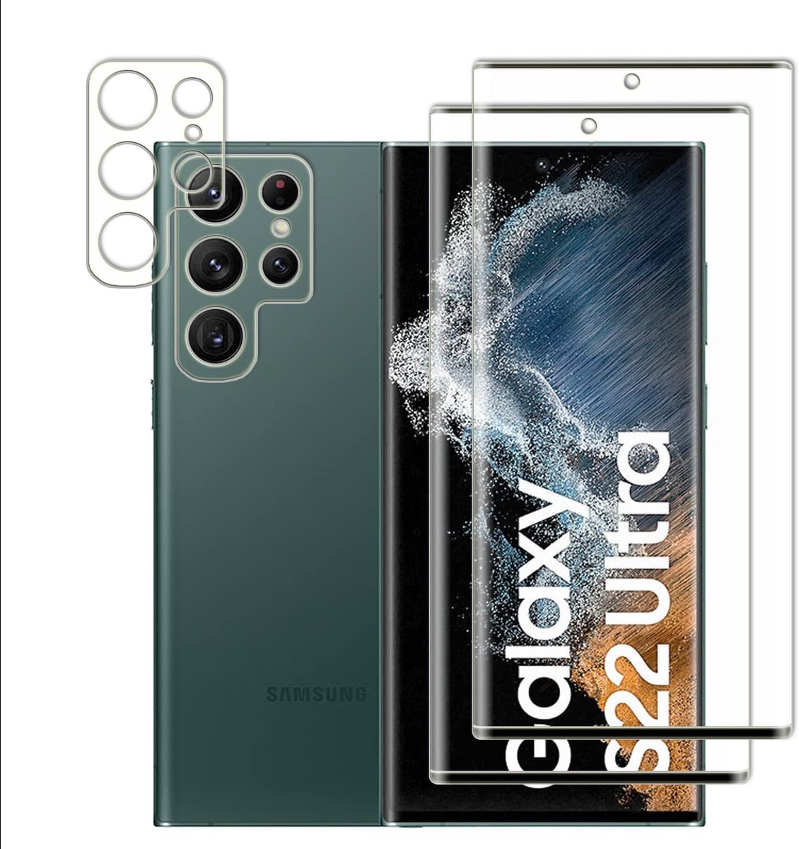 Pack of 2 Tempered Glass Compatible with Samsung Galaxy S22 Ultra 5G Screen Protector, 2 Pieces Camera Lens - ShopVlot
