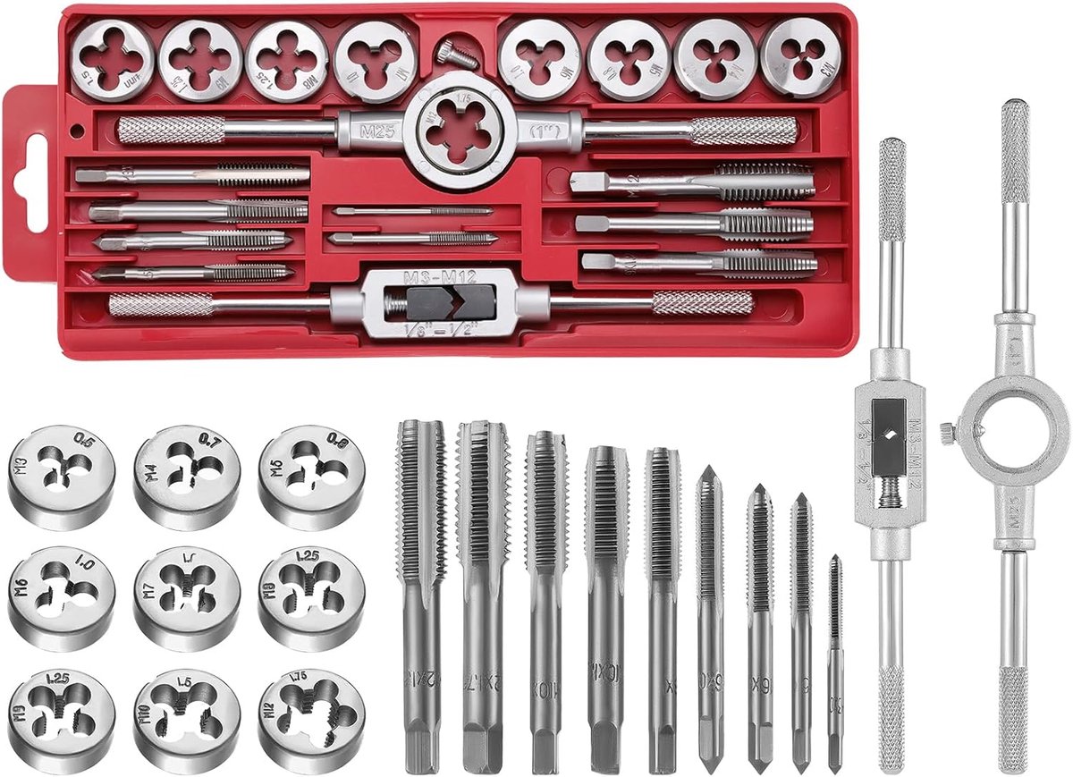 20 stuks schroefdraadboor en snijijzenset, snijschroefdraad, set voor schroefdraad M3-M12, assortiment van - ShopVlot