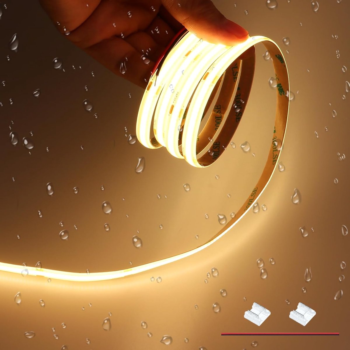 JOYLIT 24V COB LED Strip Waterproof 6M 3000K Warm White CRI 90+ 320LEDs/M Pointless Evenly Illuminated Dimmable LED - ShopVlot