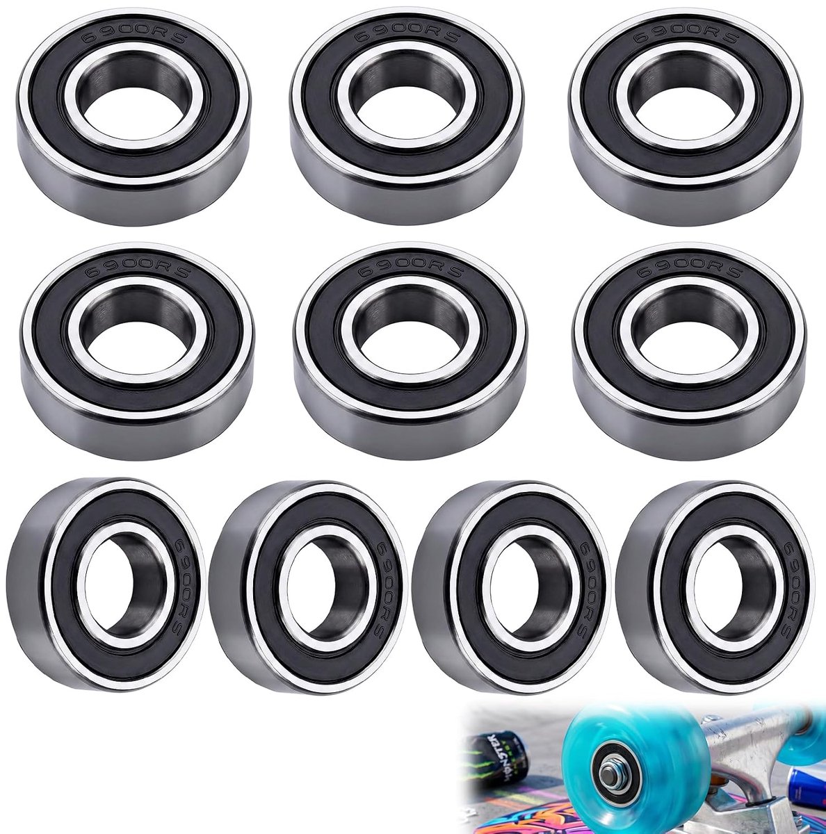 Pack of 10 6900 2RS Bearing Steel Ball Bearing Set, Double Shielded, Size 10 mm x 22 mm x 6 mm, for DIY Projects - ShopVlot