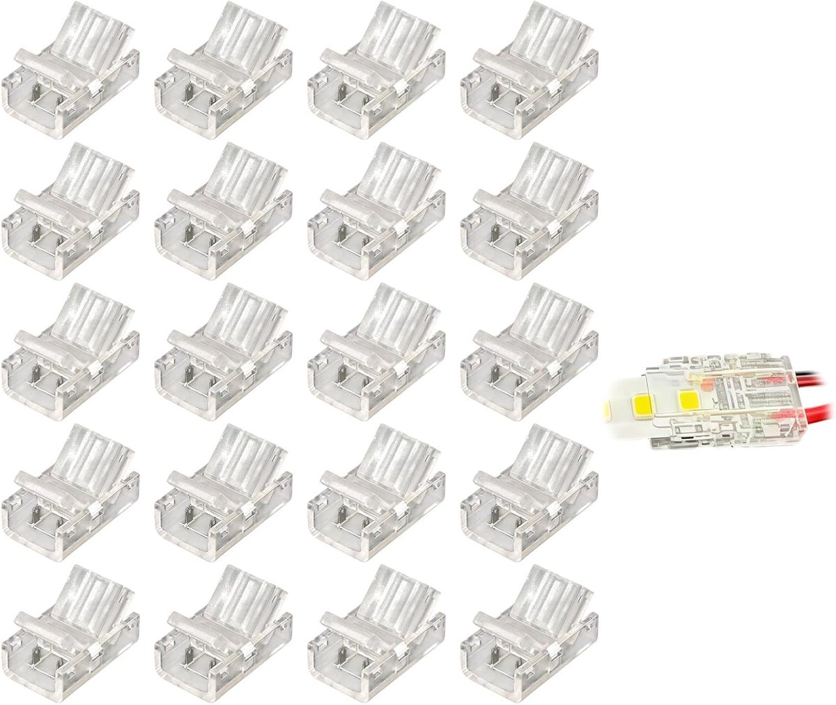 20 stuks led-connectoren, 2-polig, voor strips van 10 mm, snelkoppelingen, naadloos, voor ledstrips 3528/2835 - ShopVlot