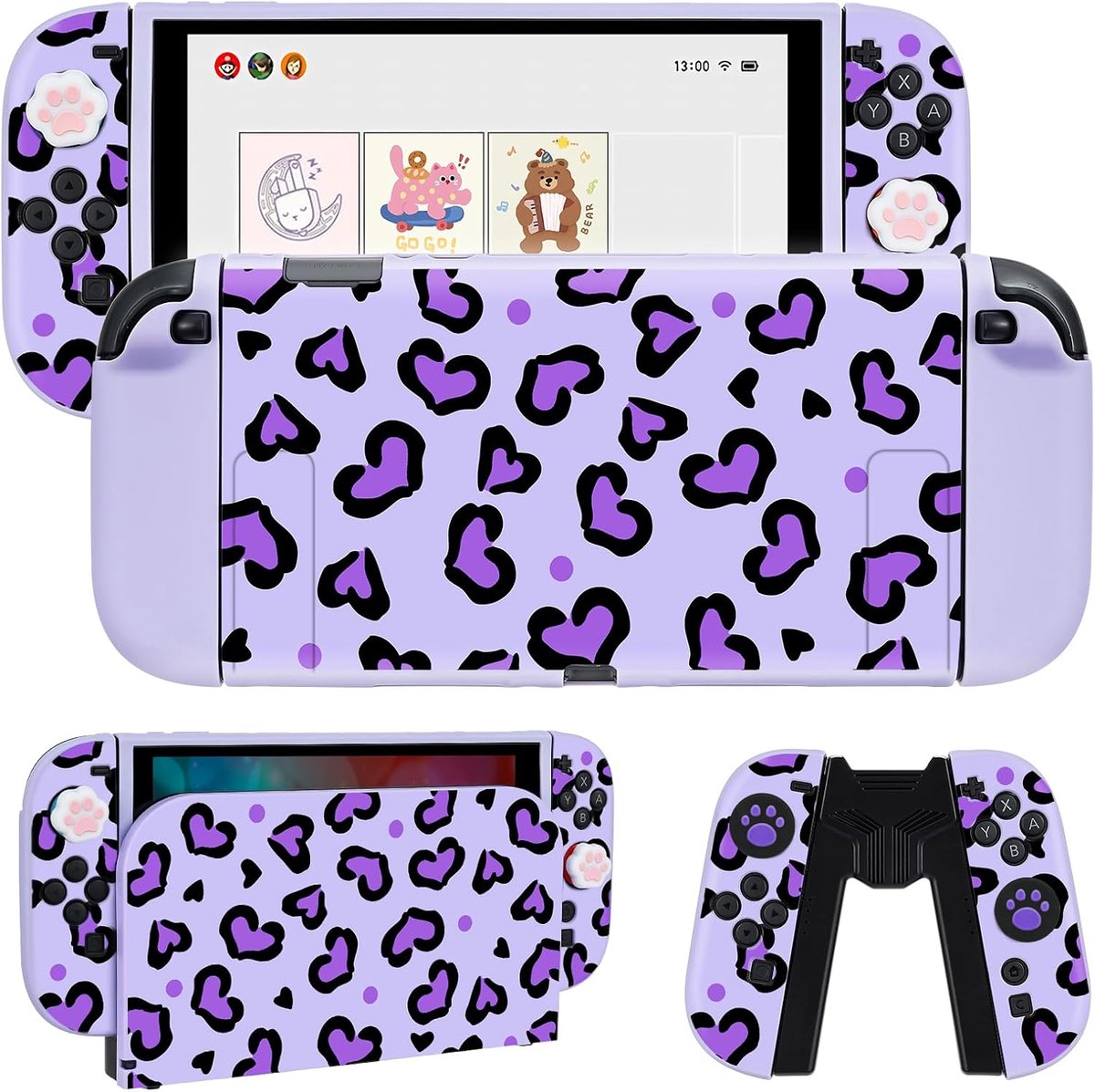 DLseego Beschermhoes Compatibel met Switch 2, Hart luipaard TPU Dockable Soft Cover met Switch 2 Dock Case, Handgreep - ShopVlot