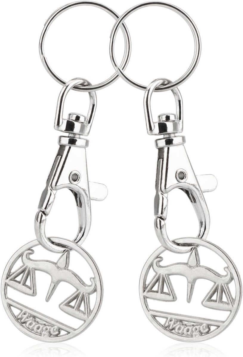 2x Keychain Zodiac Sign Libra Shopping Chip Constellation Pendant Shopping Cart Pendant with Removable Shopping Chip - ShopVlot