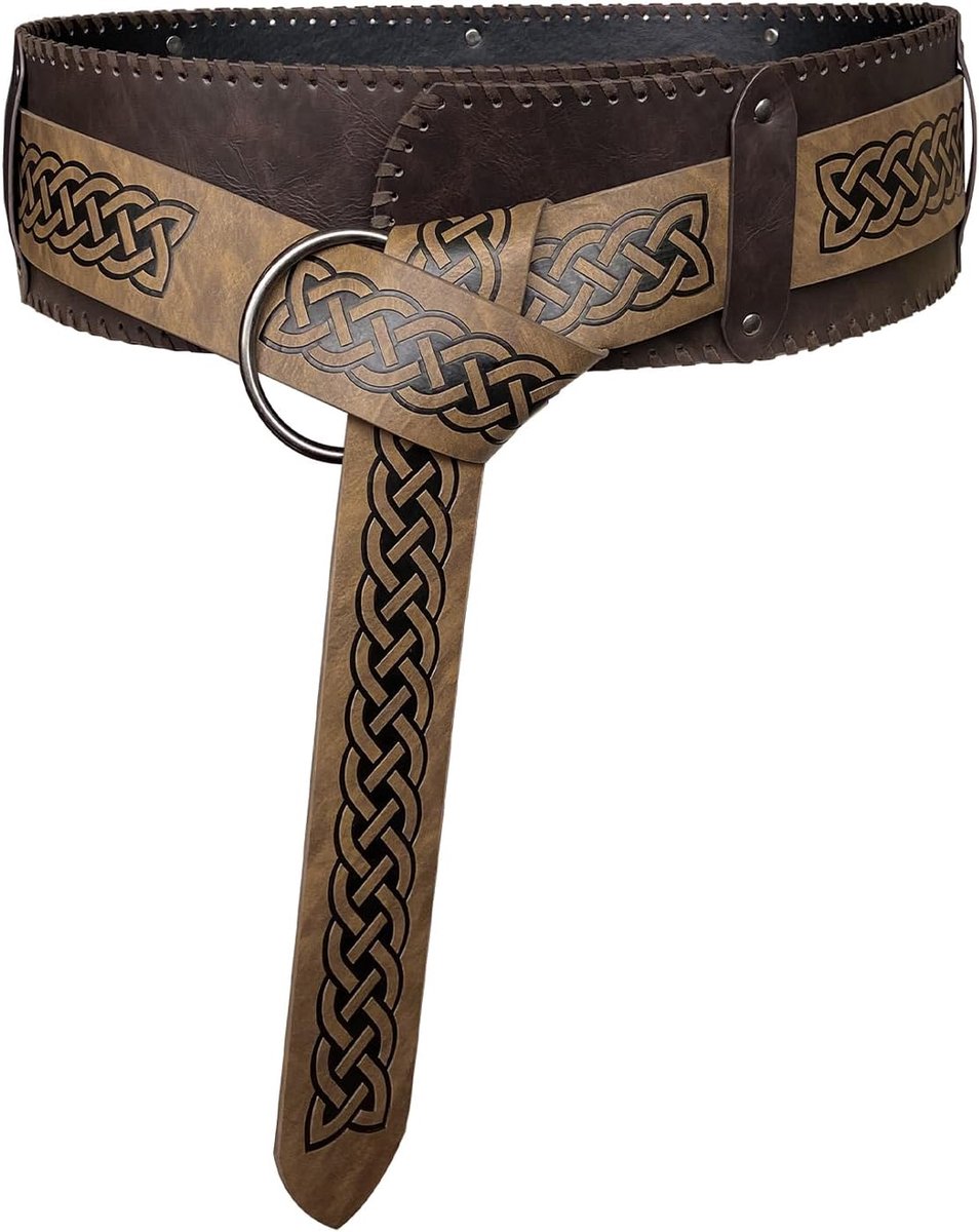 HiiFeuer Viking Wide Belt Embossed, Retro Medieval Faux Leather Mercenary Belt Knight, For Ren Faire LARP Cosplay - ShopVlot